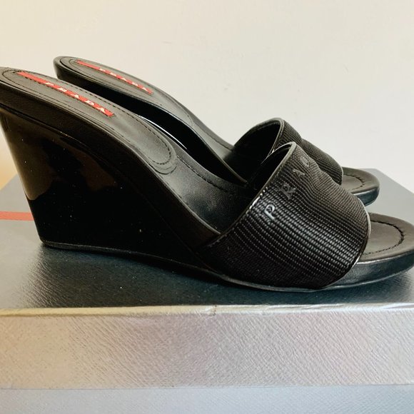 PRADA SHOES WEDGES BLACK WITH DUST BAG MADE IN ITALY - Picture 5 of 15